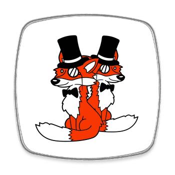 2 Foxes Friends Top Hat Men's Monocle Glasses - Square fridge magnet - white - Front