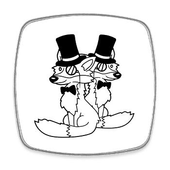 2 Foxes Friends Top Hat Men's Monocle Glasses - Square fridge magnet - white - Front
