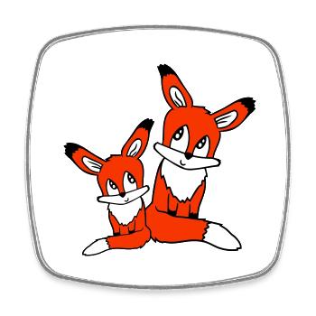 2 Foxes Mother Red Fox Little Child Father Mom - Square fridge magnet - white - Front