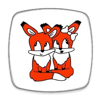 2 Foxes Couple In Love Two Friends Love Team Cute - Square fridge magnet - white - Front