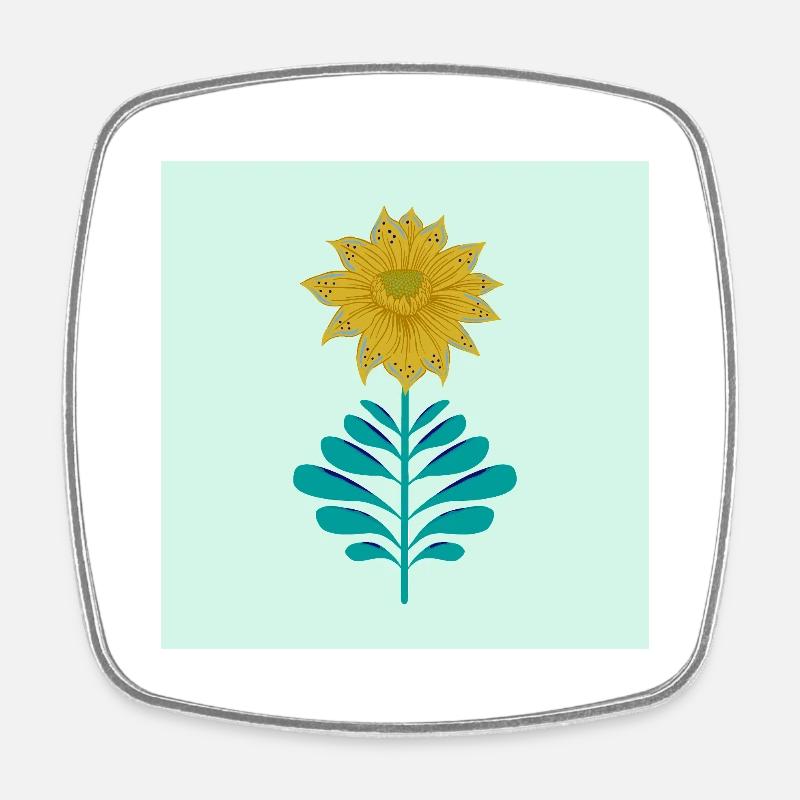Fleur Fantasy Rétro Jaune dessinée à la main - Magnet carré - blanc