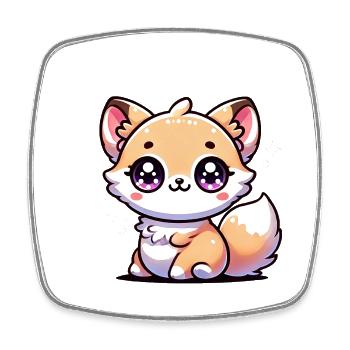 Super Cute Kawaii Baby Fox - Viereckiger Kühlschrankmagnet - Weiß - Vorne