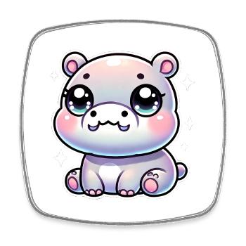 Super Cute Kawaii Baby Hippo - Viereckiger Kühlschrankmagnet - Weiß - Vorne