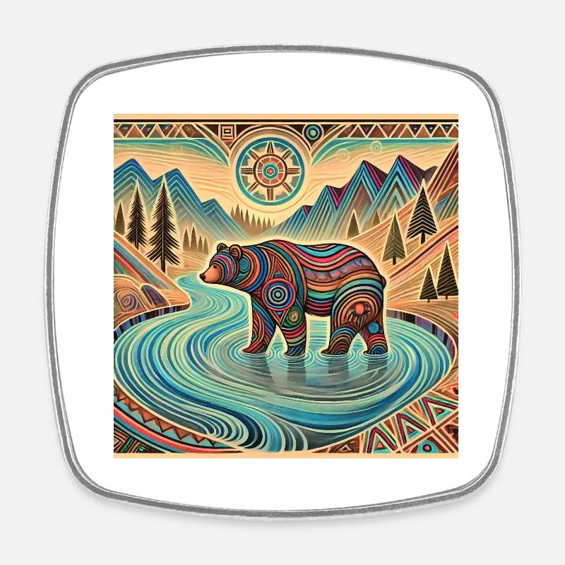 Bear Power Animal - Square fridge magnet - white