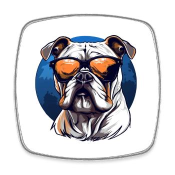 Old english Bulldog mit Sonnenbrille - Viereckiger Kühlschrankmagnet - Weiß - Vorne