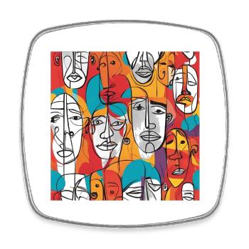 Vibrant Abstract Faces – Contemporary Line Art - Square fridge magnet - white - Front