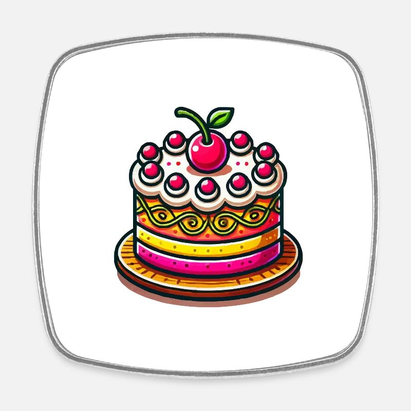 torte comic - Viereckiger Kühlschrankmagnet - Weiß