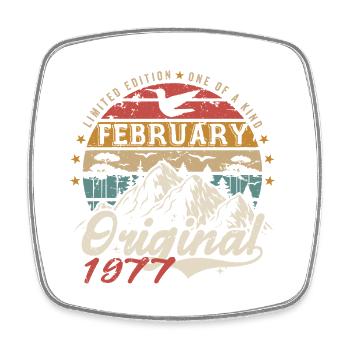 48th Birthday Gift Born In February 1977 - Square fridge magnet - white - Front