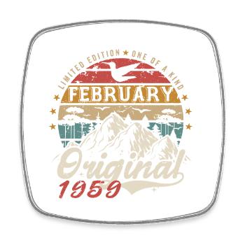 66th Birthday Gift Born In February 1959 - Square fridge magnet - white - Front