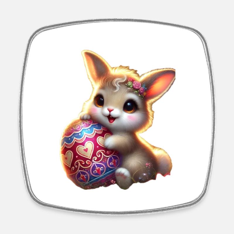 Easter bunny with egg - Square fridge magnet - white