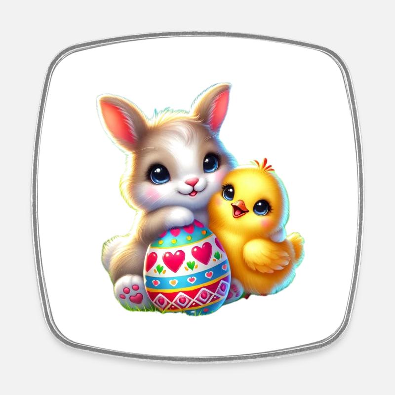 Easter Bunny Chick Egg - Square fridge magnet - white