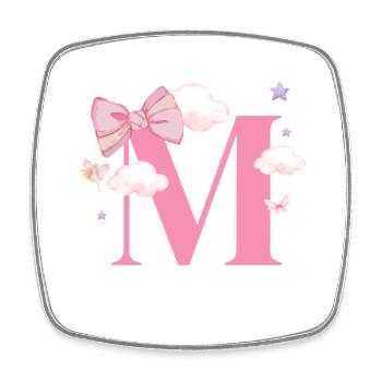 Lettre m rose nuages - Magnet carré - blanc - Devant