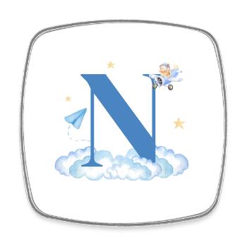 Letter n Blue Clouds Airplane Child - Square fridge magnet - white - Front