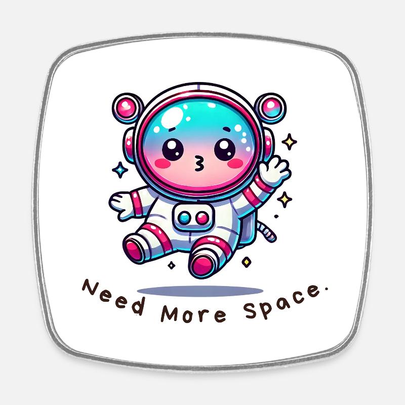 I Need More Space – Funny Astronaut Shirt - Square fridge magnet - white
