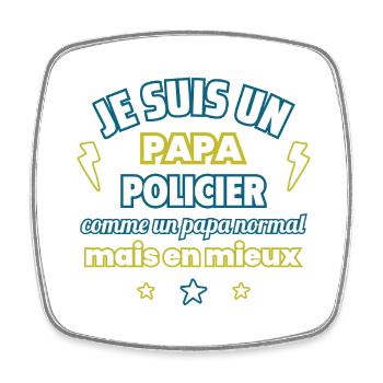 Papa policier,idée cadeau fête des pères,Noël - Magnet carré - blanc - Devant