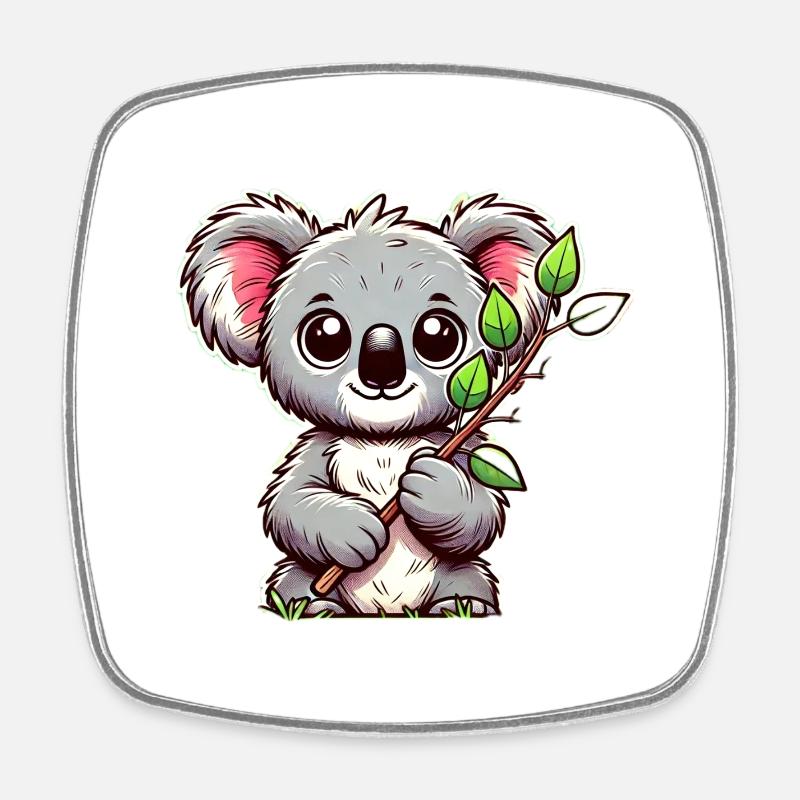 Koala with eucalyptus - Square fridge magnet - white