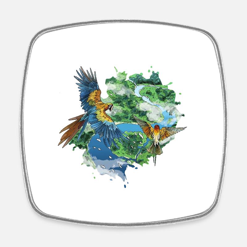 Parrots Flying Over the Jungle - Square fridge magnet - white