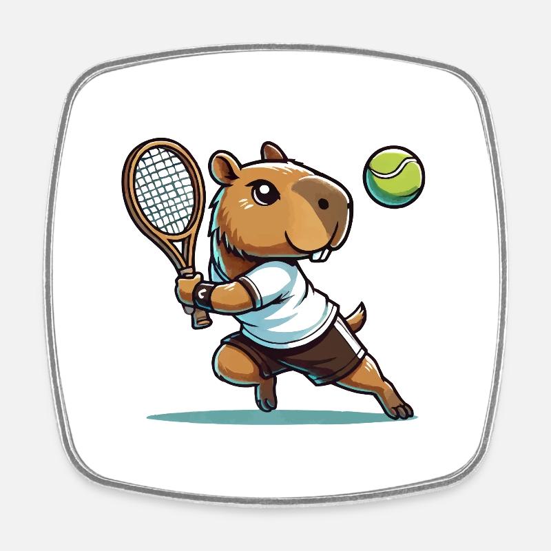 Capibara Comic Tenis - Imán de nevera cuadrado - blanco