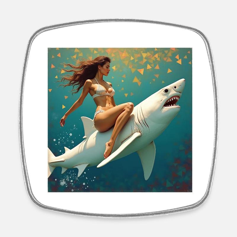 Balade avec requin - Magnet carré - blanc