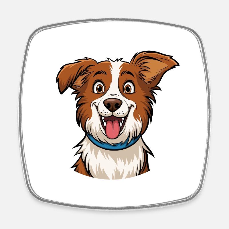 Border Collie Portrait - Square fridge magnet - white