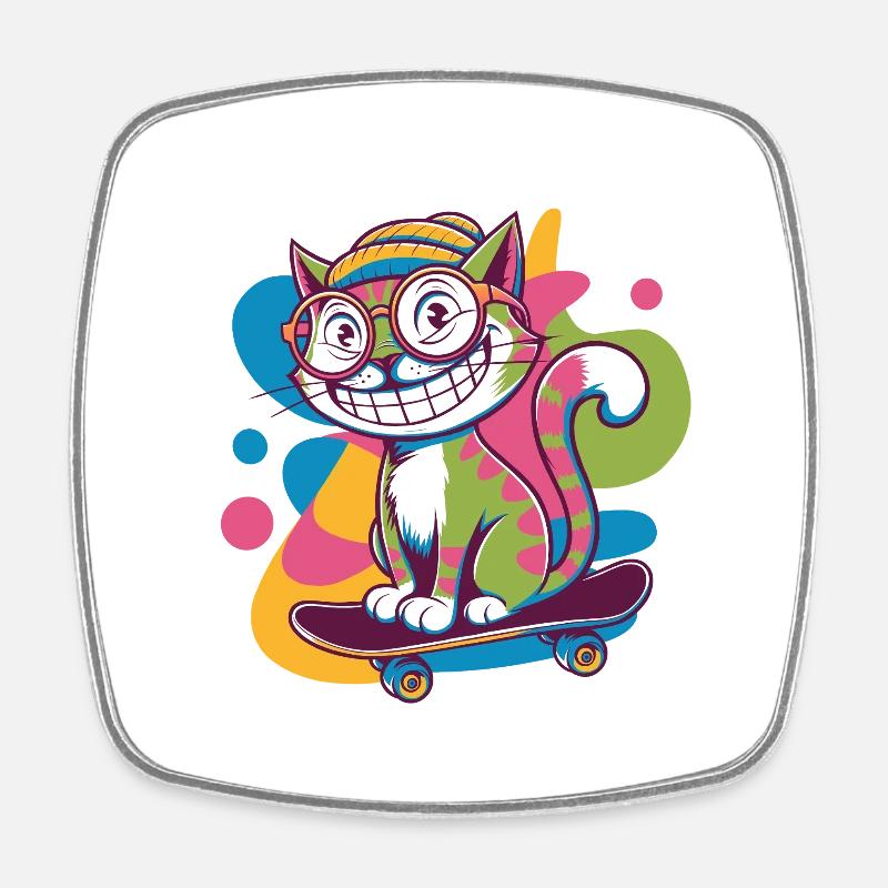 Funky Skater Cat - Square fridge magnet - white