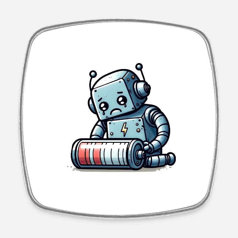 Robot Weak Battery Robo-Problems - Square fridge magnet - white