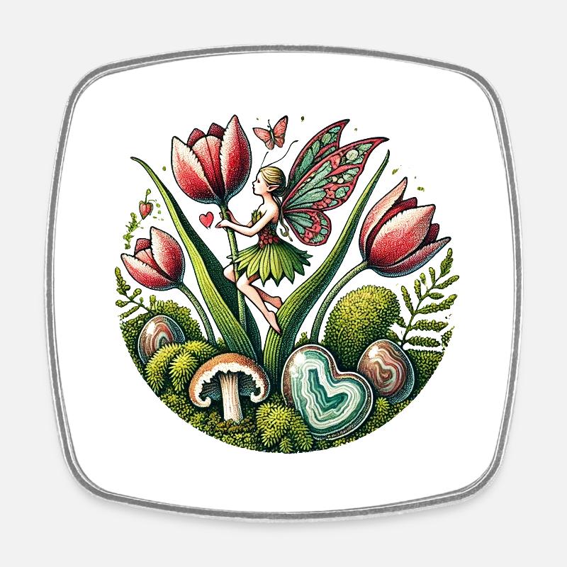 Frühling Tulpen Fee - Viereckiger Kühlschrankmagnet - Weiß