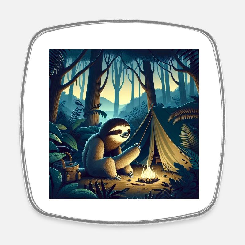 Sloth Wanderer Camping - Square fridge magnet - white
