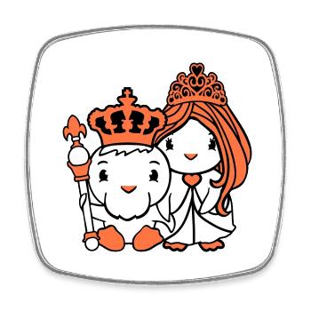 2 Canards Roi Reine Prince Princesse Couple Couronne - Magnet carré - blanc - Devant