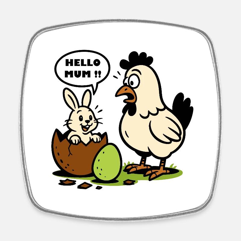 Bunny - Hello Mum – Easter Surprise - Square fridge magnet - white