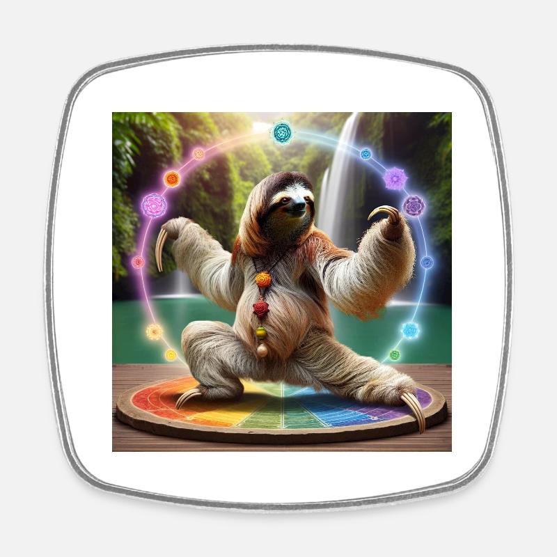 QiGong Sloth - Square fridge magnet - white