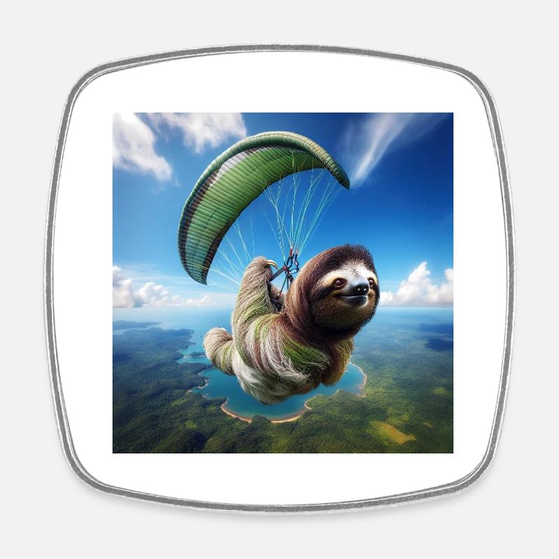 Sloth Wanderer Paragliding - Square fridge magnet - white