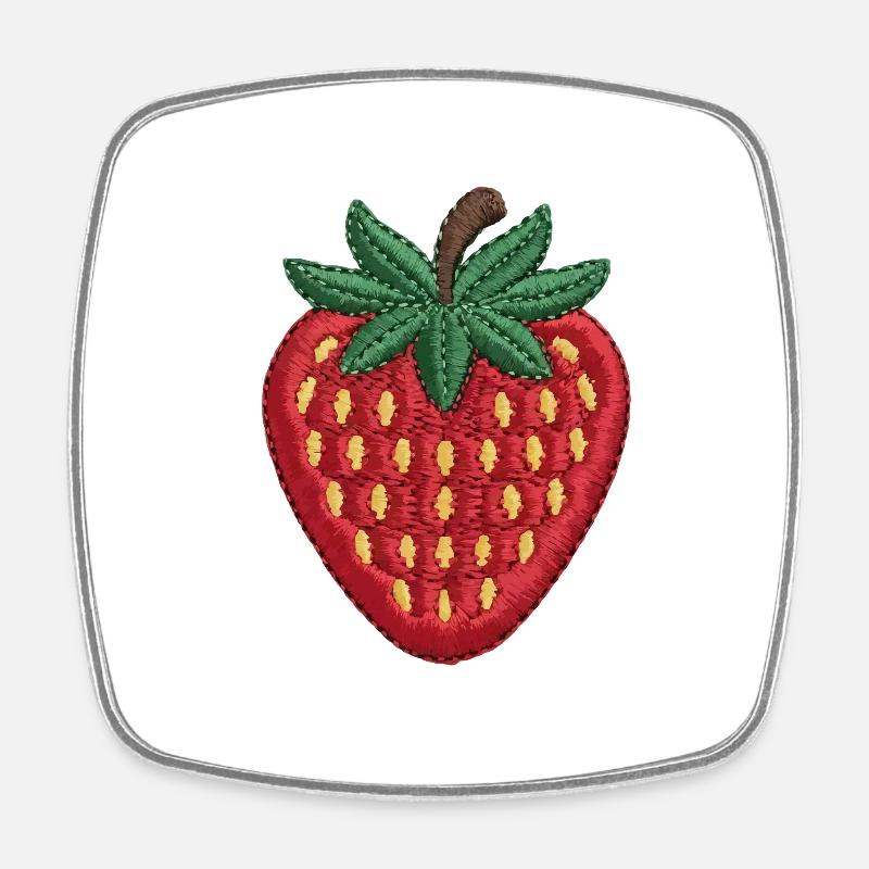 Fraise brodée - Magnet carré - blanc