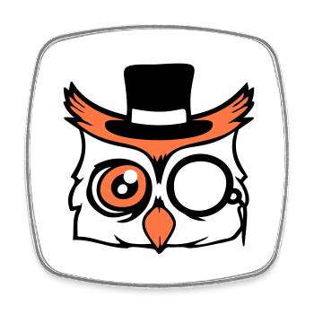 Sir Owl Top Hat Monocle Glasses Rich Mr. - Square fridge magnet - white - Front