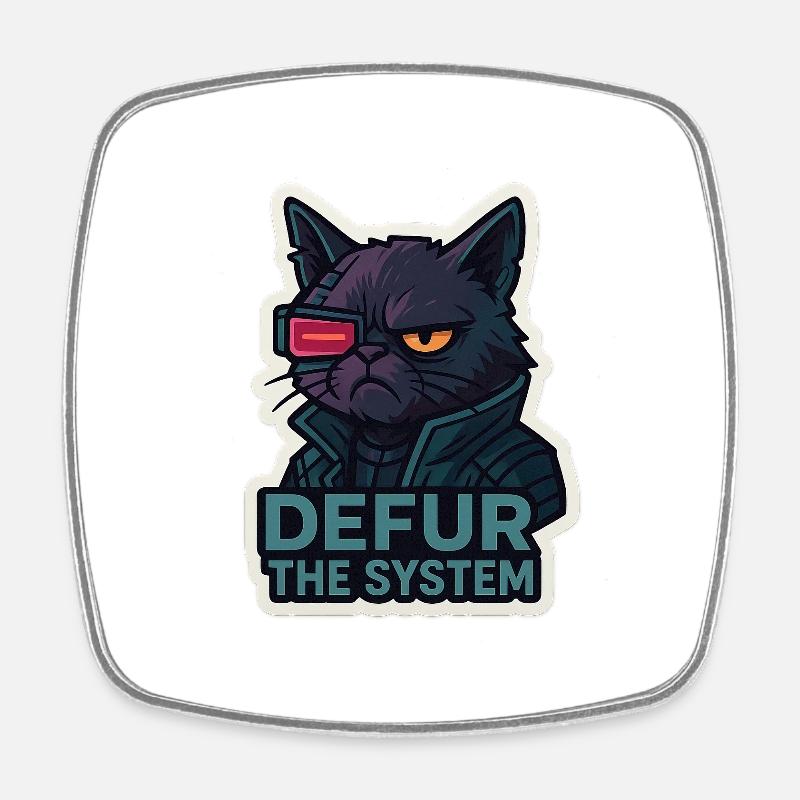 Cyberpunk Cat - Defur the System - Square fridge magnet - white