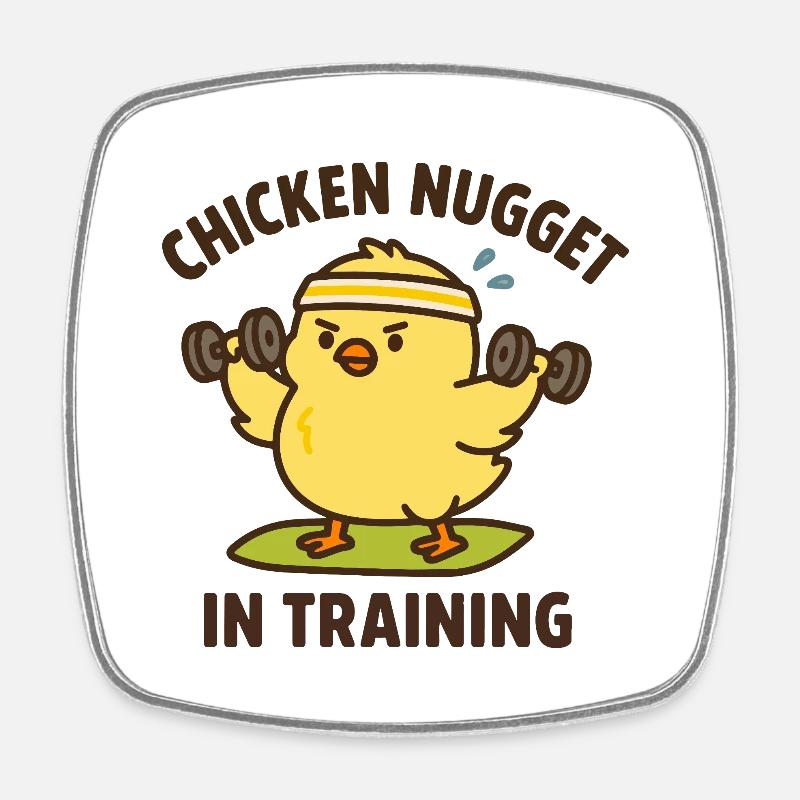 Chicken in the Training Gym - Square fridge magnet - white