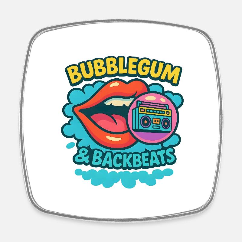 Bubblegum & Backbeats - Square fridge magnet - white