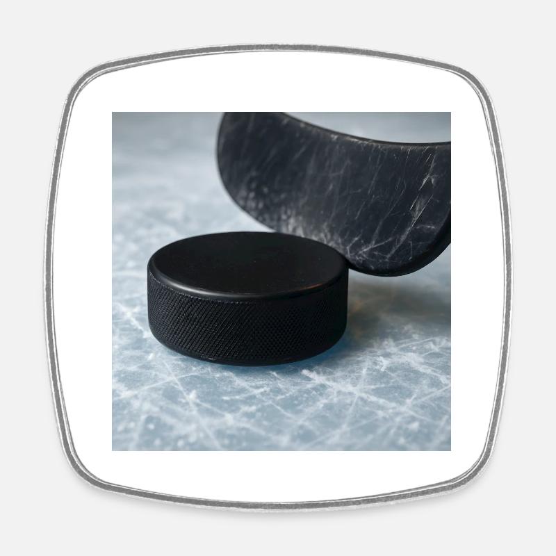 Eishockey - Schläger und Puck - Viereckiger Kühlschrankmagnet - Weiß