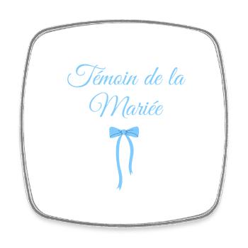 Témoin de la mariée noeud bleu - Magnet carré - blanc - Devant