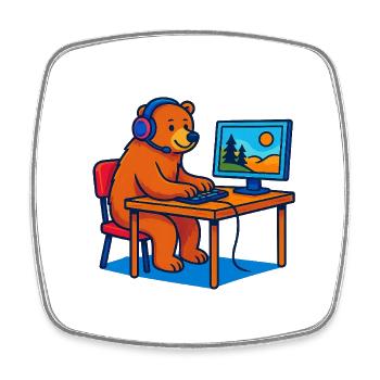 Computer Bär - Viereckiger Kühlschrankmagnet - Weiß - Vorne