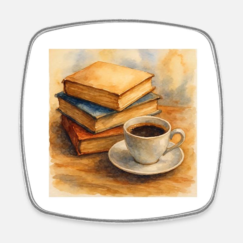Book and coffee - Square fridge magnet - white