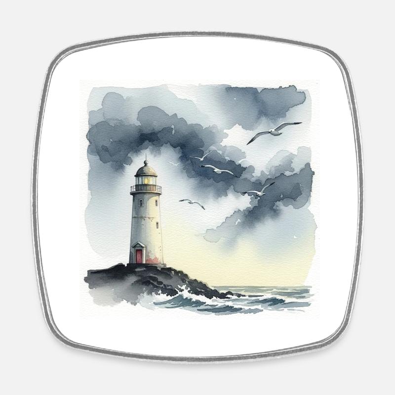 Ein einsamer Leuchtturm - Viereckiger Kühlschrankmagnet - Weiß