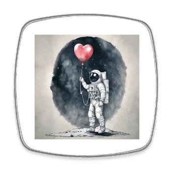 Astronaut auf Mond mit rotem Ballon in Herzform - Viereckiger Kühlschrankmagnet - Weiß - Vorne