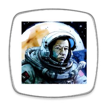 Astronaut im Weltraum vor Mond - Viereckiger Kühlschrankmagnet - Weiß - Vorne