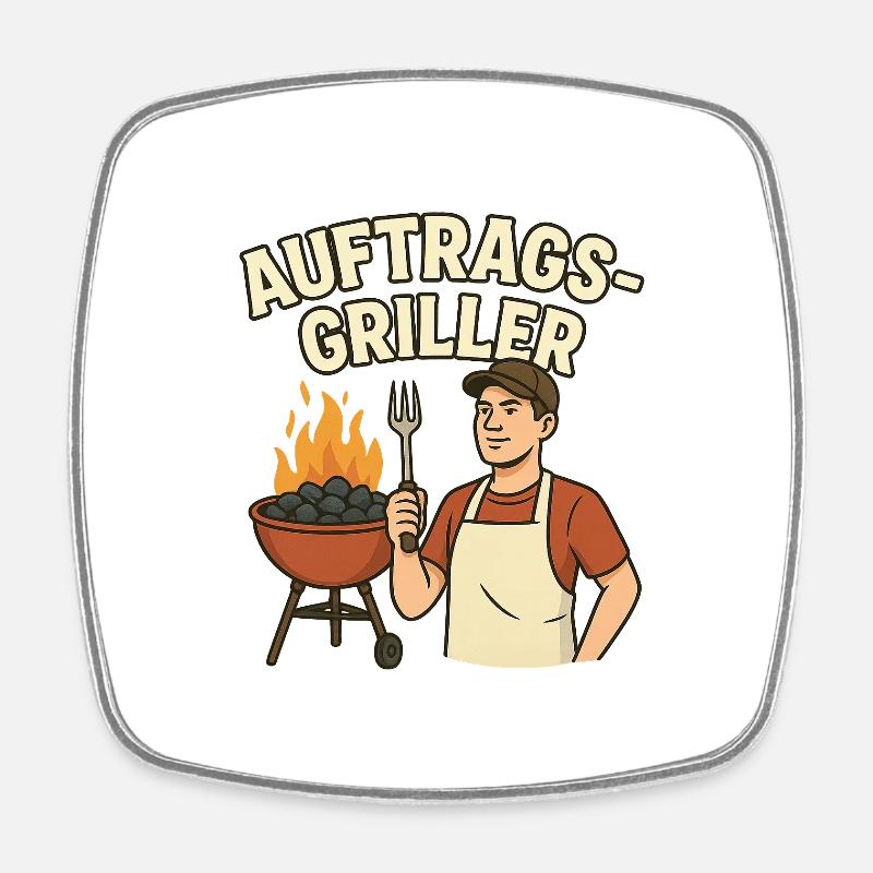Grill master in action - Square fridge magnet - white