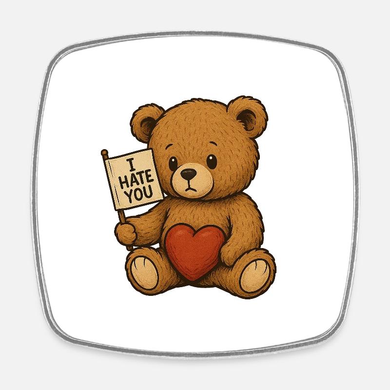 Love and Hate Teddy Bear Design - Square fridge magnet - white