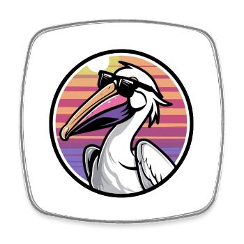 Pelikan Vogel Cool Comic - Viereckiger Kühlschrankmagnet - Weiß - Vorne