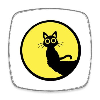 Cat Cute Moon Round Cliff Mountain Night Big Eyes - Square fridge magnet - white - Front