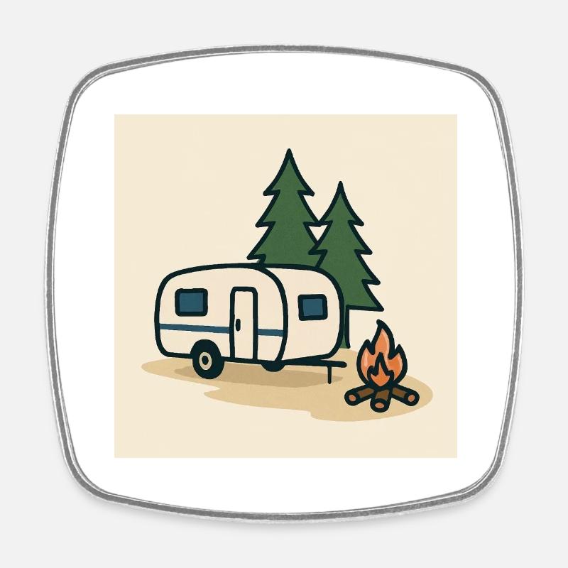 Camping caravan firs - Square fridge magnet - white