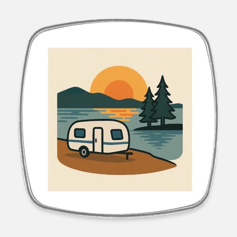 Camping Motorhome Lake - Square fridge magnet - white